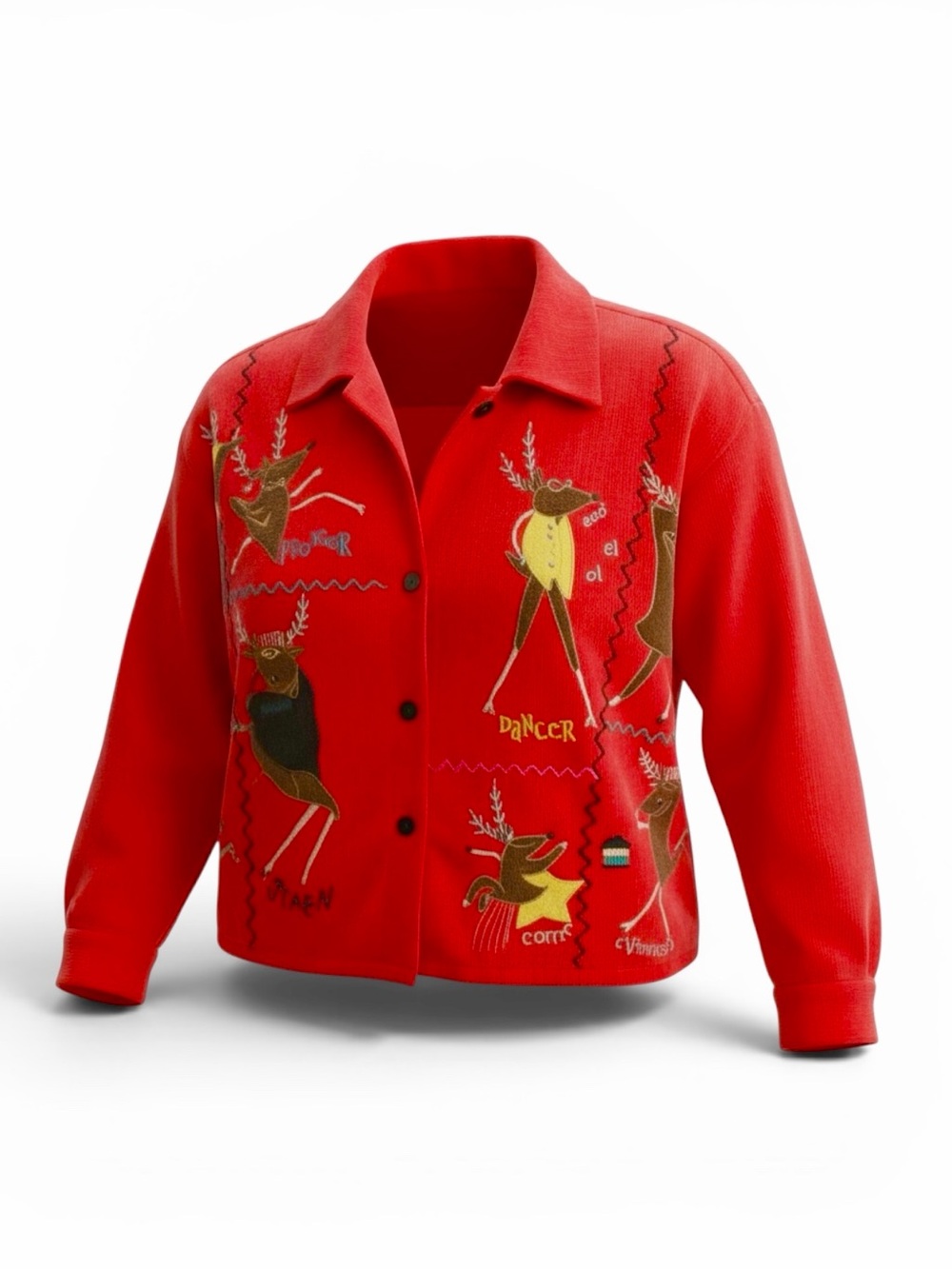 Vintage‎ 90s Reindeer Christmas Corduroy Shirt Blouse Women L